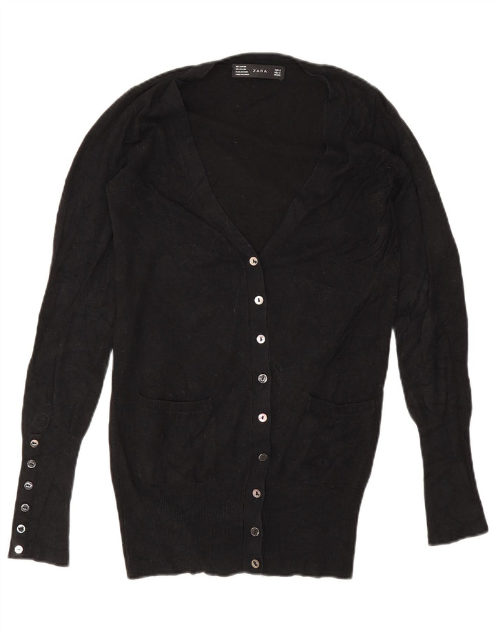 Zara Mujer Cárdigan Suéter UK 10 Small Rayón Negro