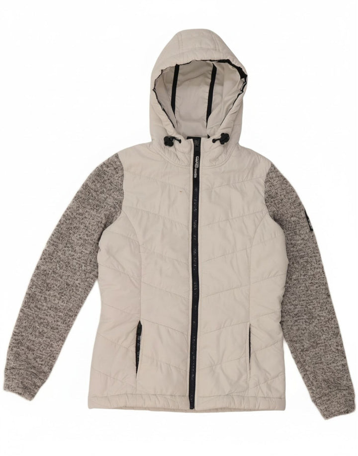 Superdry Mujer Chaqueta Acolchada Con Capucha UK 8 Small Blanco Colorblock