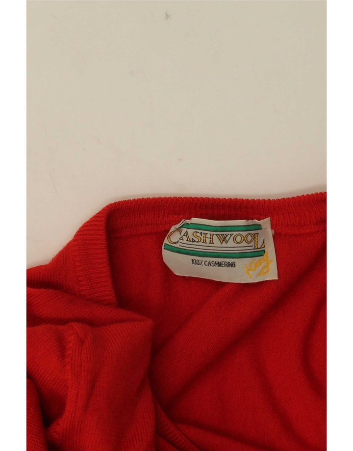 Vintage hombres V-cuello jumper suéter IT 50 medio rojo cachemira
