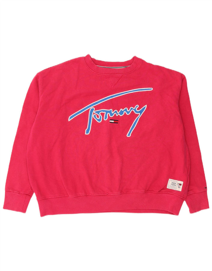 Tommy Hilfiger Sudadera extragrande con gráfico para mujer, talla 44, talla mediana, color rosa