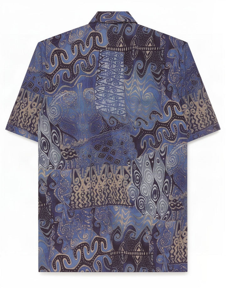 Dolomiten Blusa camisera de manga corta para mujer IT 47 Large Blue Patchwork