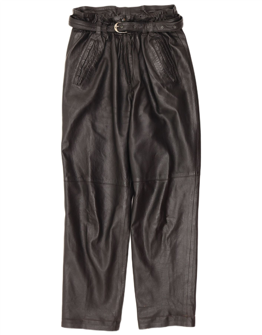 Vintage mujer pantalones de cuero rectos IT 42 Medio W30 L30 Negro