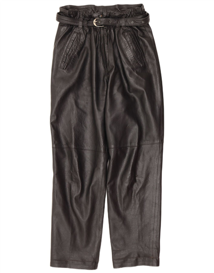 Vintage mujer pantalones de cuero rectos IT 42 Medio W30 L30 Negro