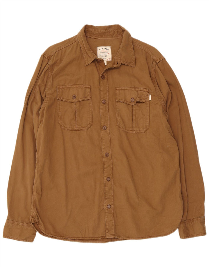 FAT FACE Camisa de franela para hombre Algodón marrón grande