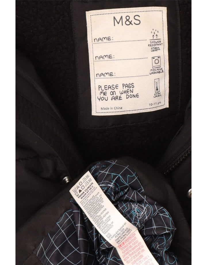 MARKS & SPENCER Boys Hooded Padded Jacket 10-11 Years Black Polyester