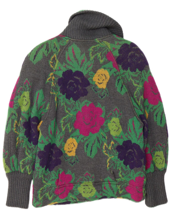 Vintage mujer Cardigan suéter Reino Unido 16 grande gris floral
