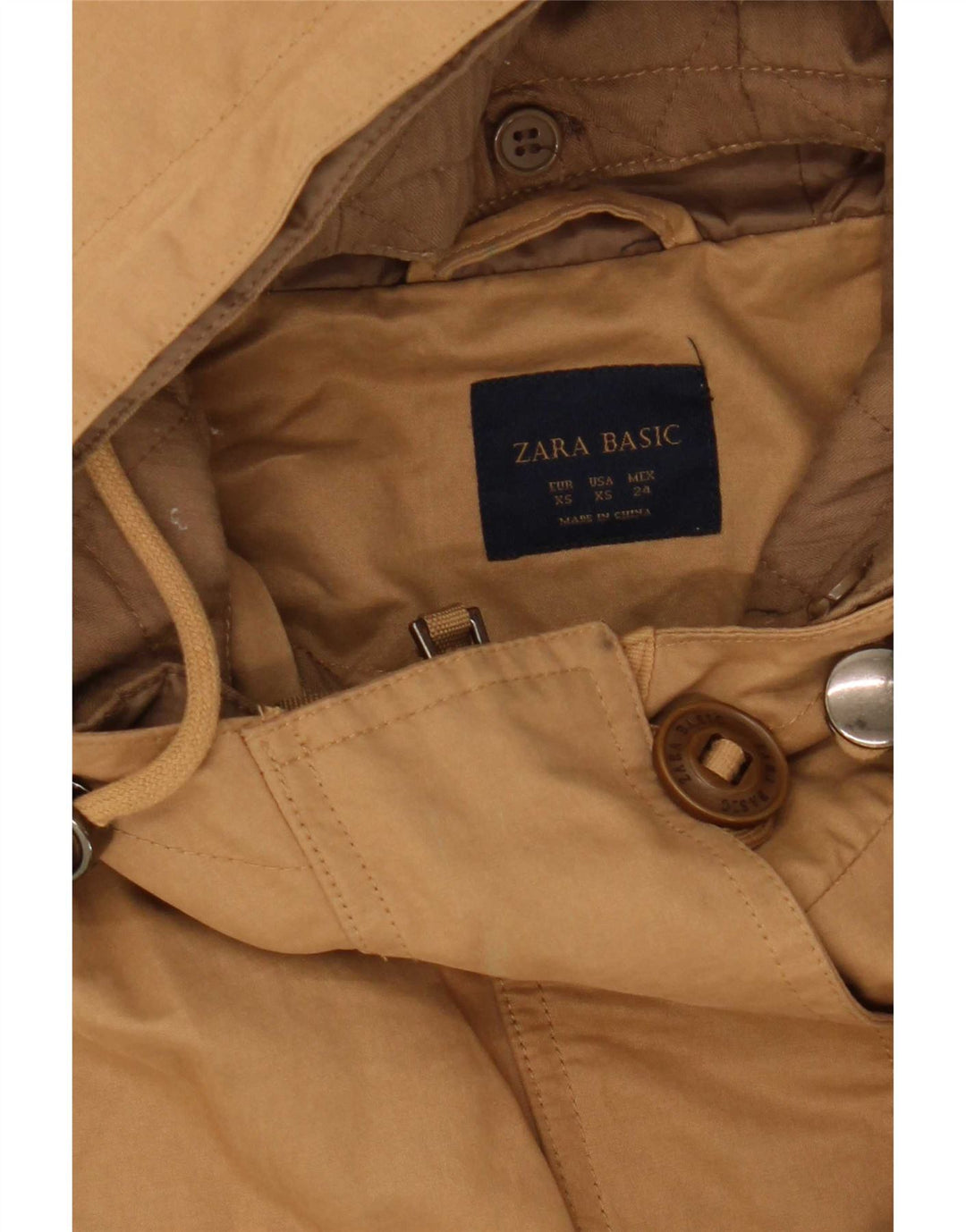 Zara Mujer Parka Con Capucha Chaqueta UK 6 XS Beige Poliéster