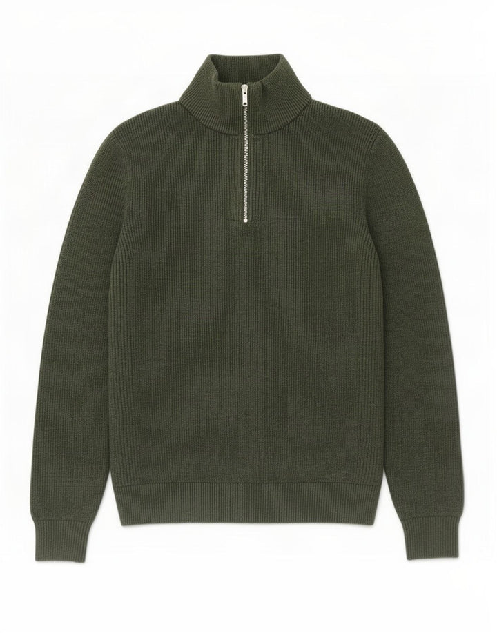 Marks & Spencer Jersey con cuello y cremallera para hombre, talla grande, poliéster caqui