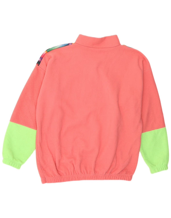 Vintage mujer gráfico polar jumper Reino Unido 20 2XL rosa colorblock 90s
