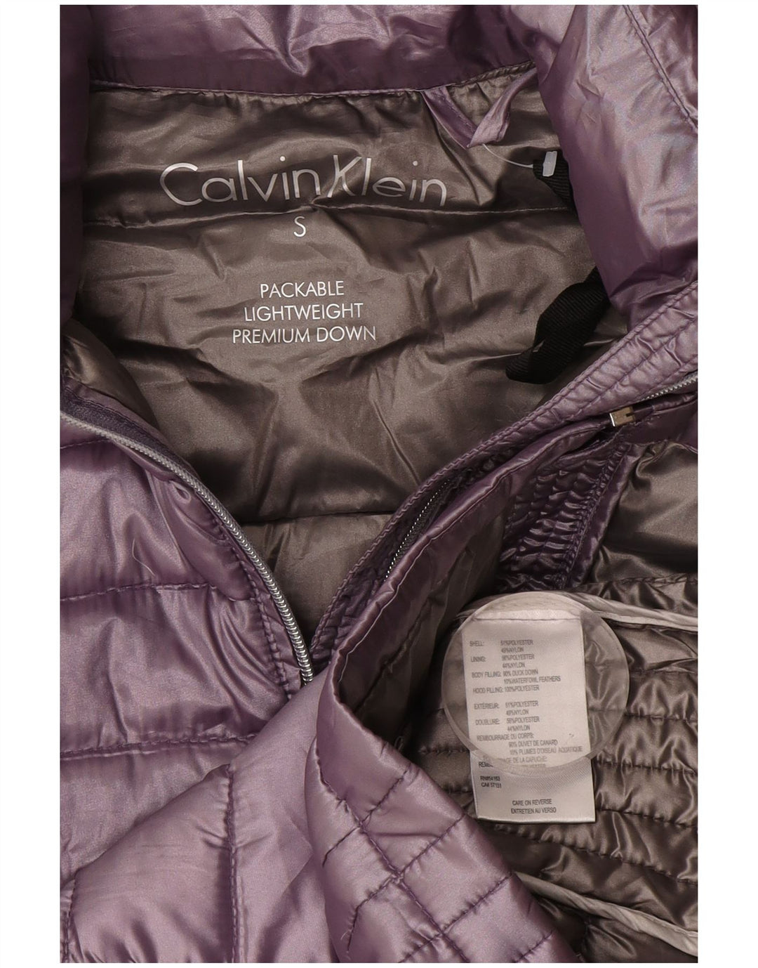 Calvin Klein Chaqueta acolchada con capucha para mujer UK 10 Small Púrpura Poliéster