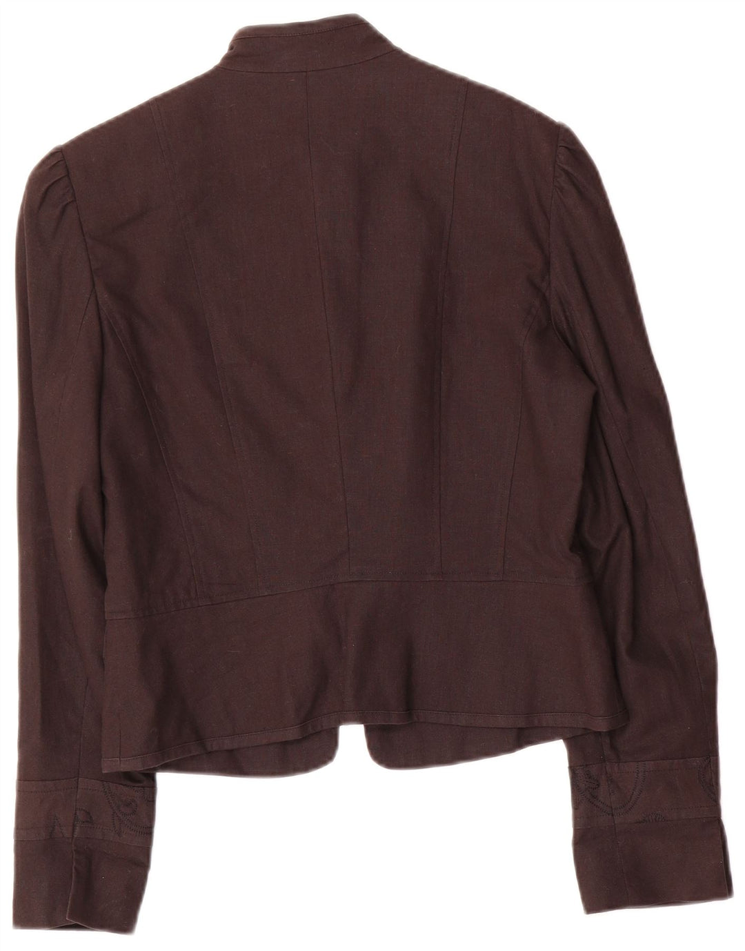 Vintage mujer 5 botones Blazer chaqueta Reino Unido 10 pequeño marrón floral lino