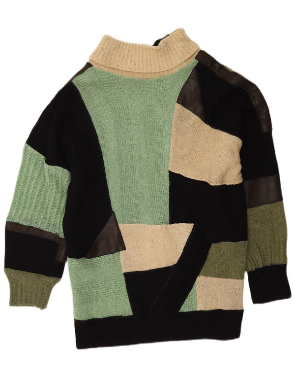 Vintage mujer rollo cuello jersey suéter Reino Unido 14 gran patchwork multicolor