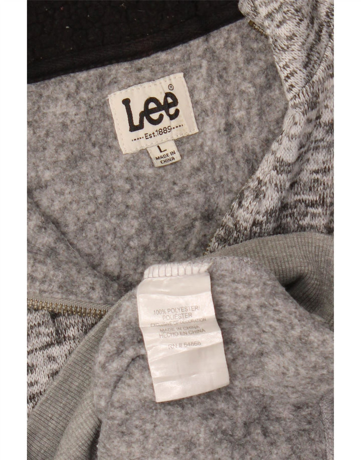 Lee Mens Zip Neck Sudadera Jumper Grande Gris Moteado Poliéster