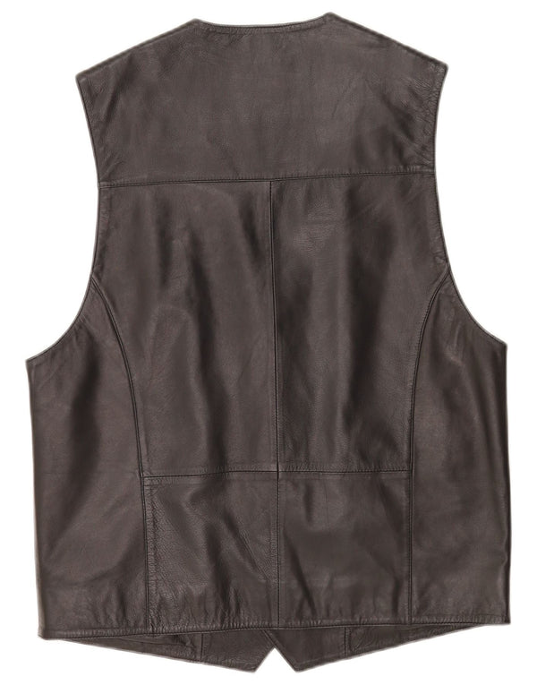 Chaleco de cuero vintage para hombre EU 50 cuero negro medio