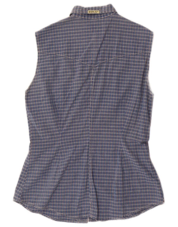 Camisa sin mangas para mujer Replay ES 40 XL Algodón a cuadros azules