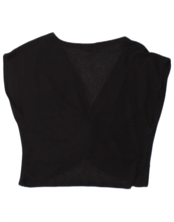 Zara Mujer Crop Blusa Top UK 10 Small Poliéster Negro