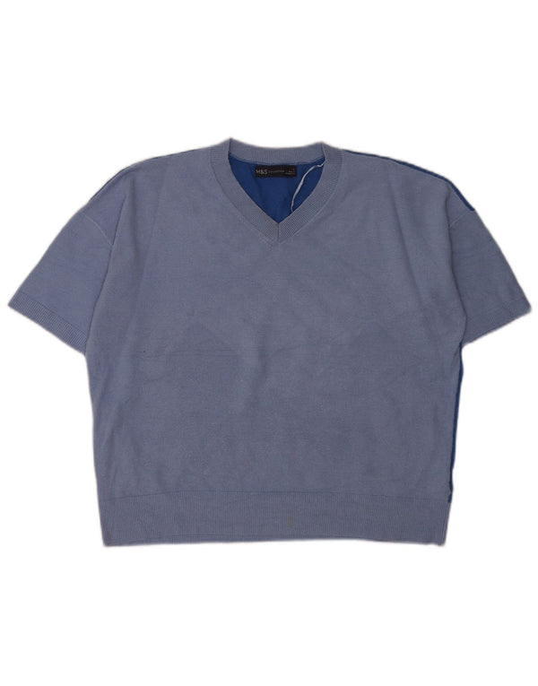 Marks & Spencer Jersey de Manga Corta con Cuello en V para Mujer UK 40 Small Blue