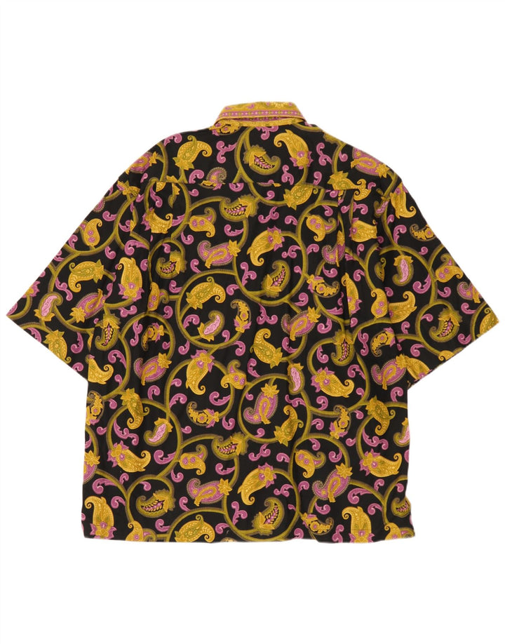 Vintage hombres camisa de manga corta amarillo medio Paisley algodón