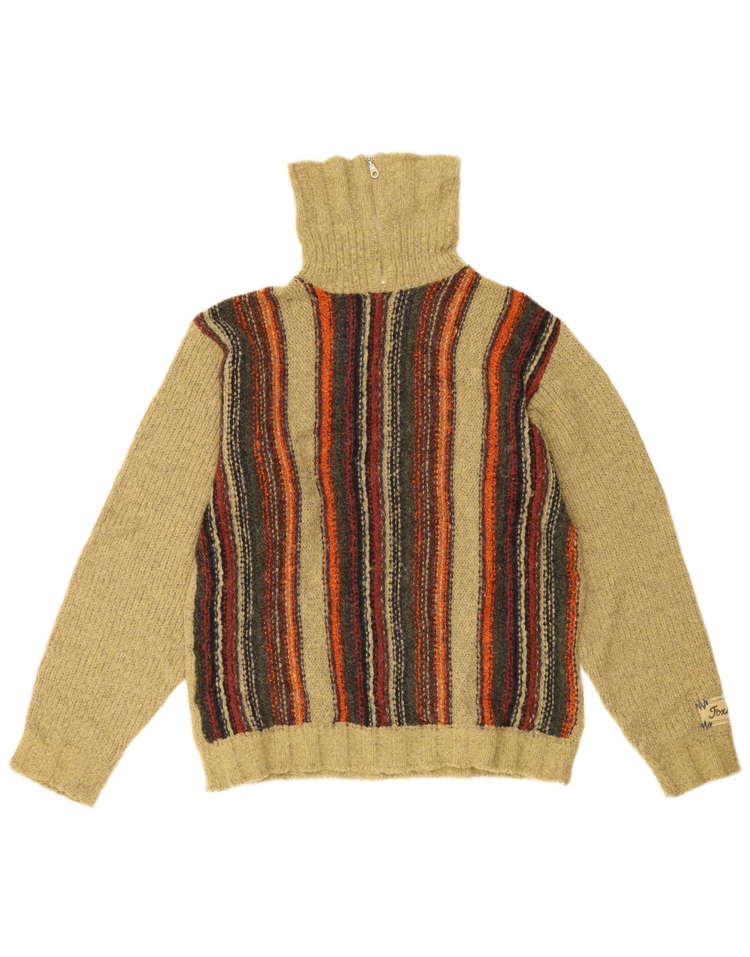 Foxhound Suéter tipo jersey con cuello y cremallera para hombre Lana a rayas color caqui medio