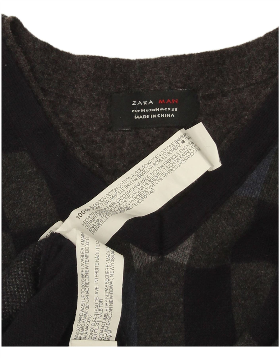 Zara Hombre Jersey Con Cuello En V Jersey Algodón Geométrico Negro Mediano