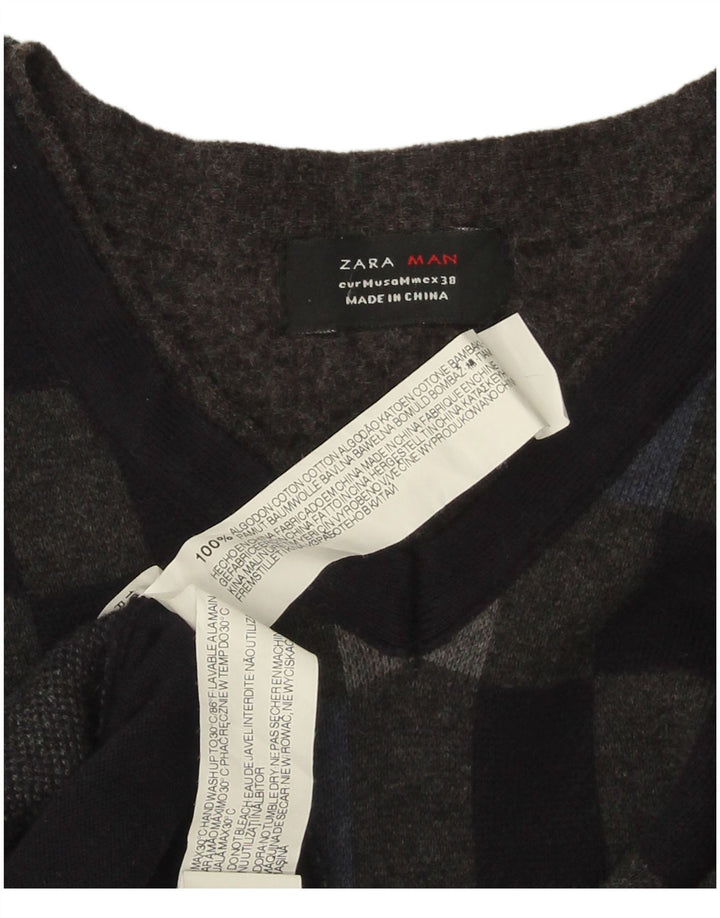 Zara Hombre Jersey Con Cuello En V Jersey Algodón Geométrico Negro Mediano