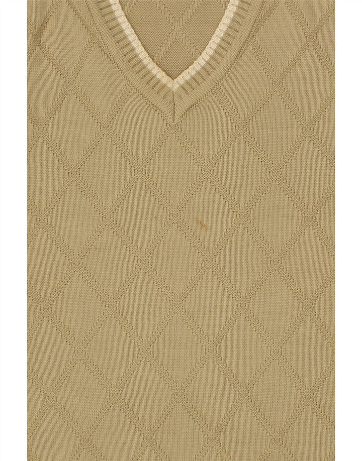 PETER HAHN Mens V-Neck Jumper Sweater UK 40 Medium Beige Argyle/Diamond Vintage Peter Hahn and Second-Hand Peter Hahn from Messina Hembry 