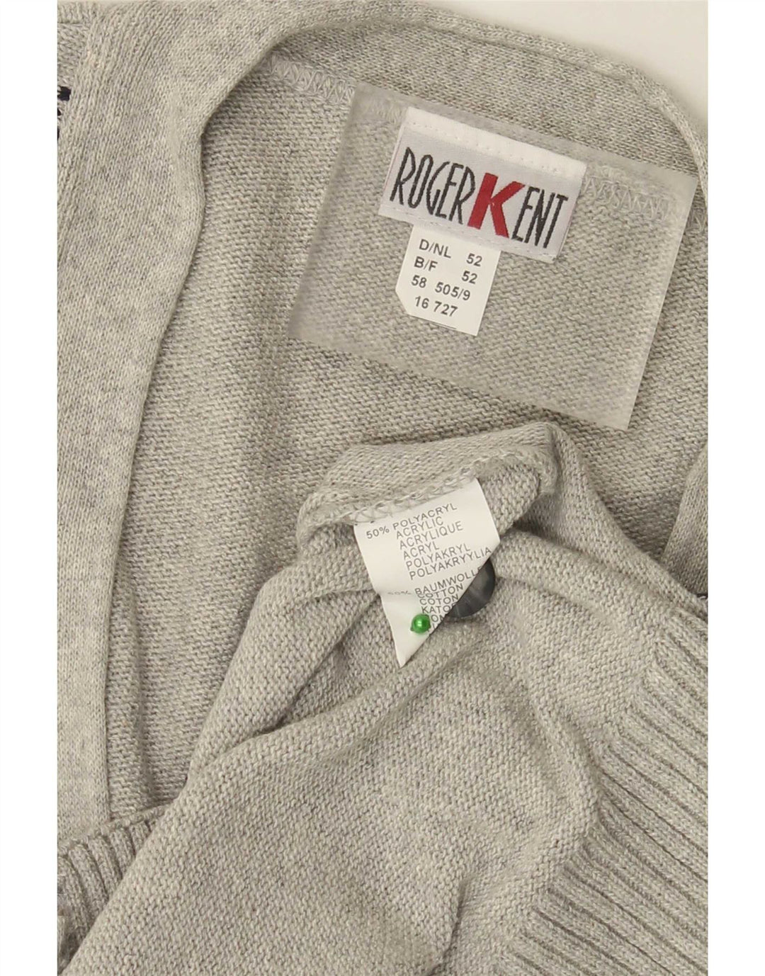 Roger Kent Suéter tipo cárdigan para hombre IT 52 Grande Gris Argyle/Diamante
