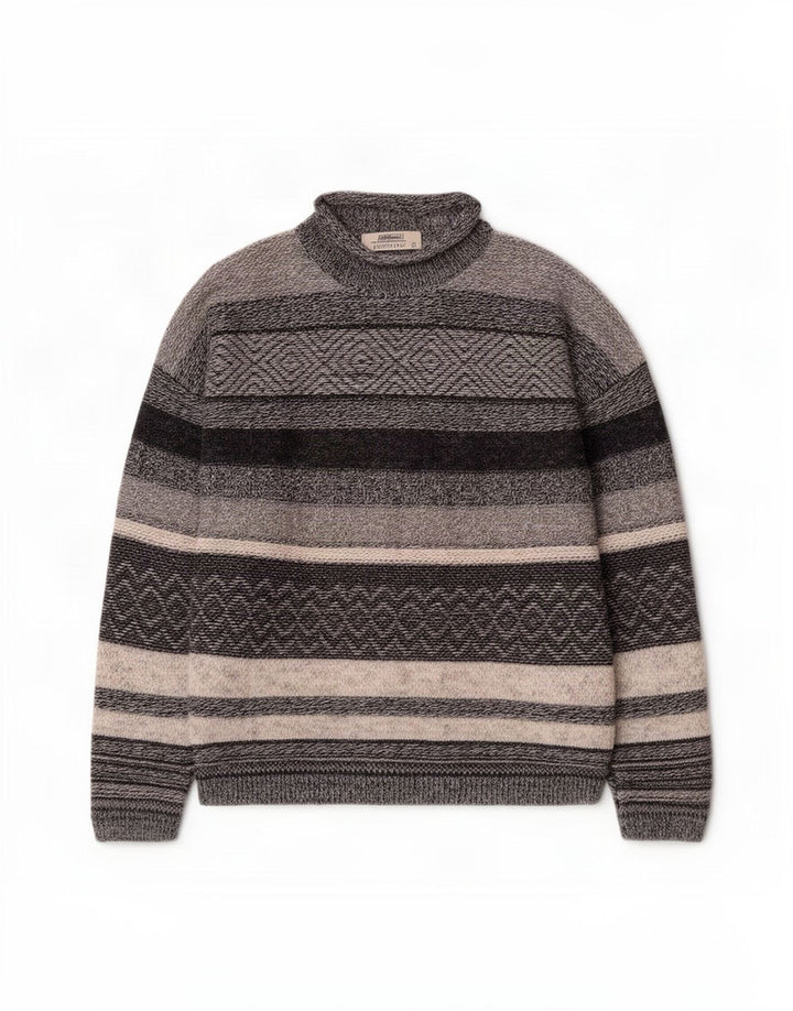 St. Bernard - Jersey para hombre con cuello vuelto, acrílico a rayas, color gris medio