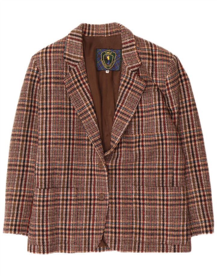 Chaqueta blazer vintage de 2 botones para mujer IT 44 Lana de pata de gallo marrón medio