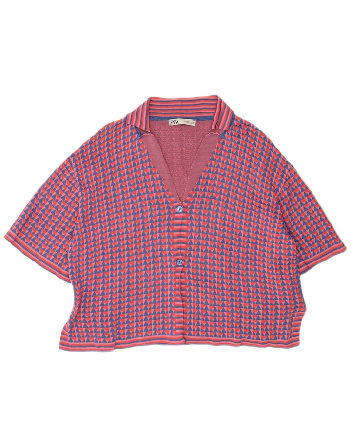 Zara Mujer Cárdigan De Manga Corta Suéter UK 44 Mediano Multicolor