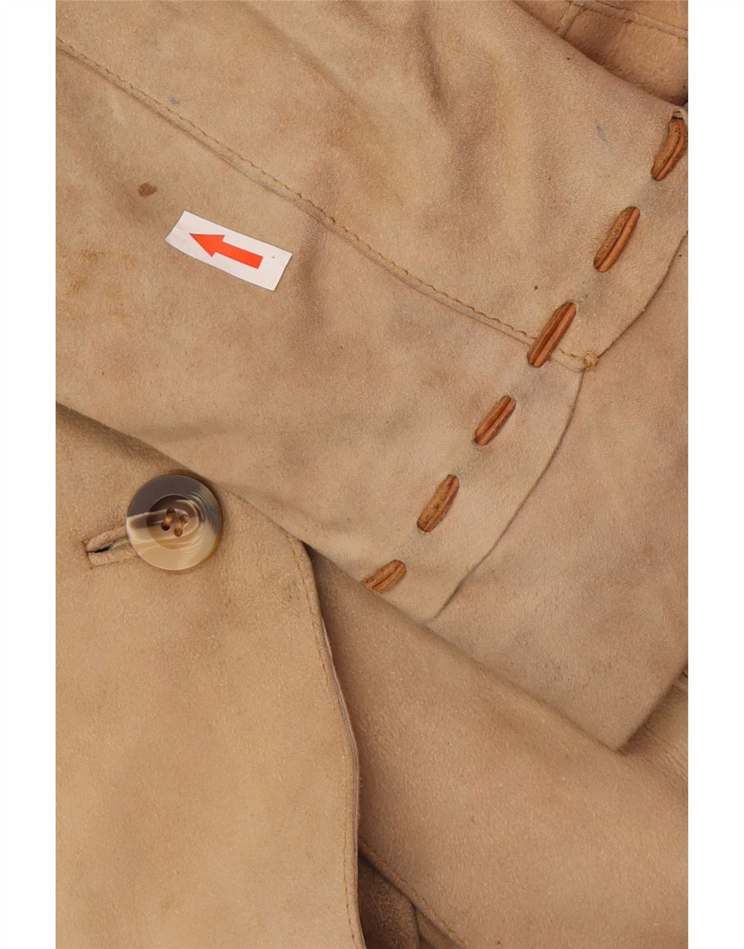 Vintage mujer ante cuero abrigo Reino Unido 12 cuero beige medio