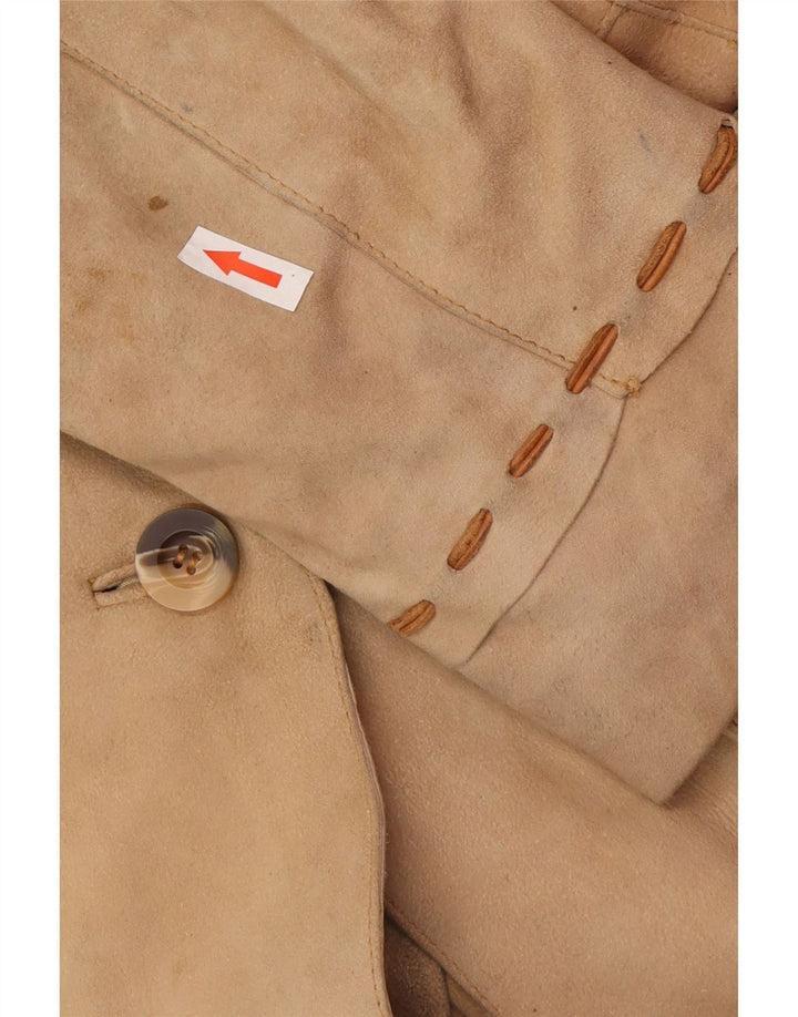 Vintage mujer ante cuero abrigo Reino Unido 12 cuero beige medio