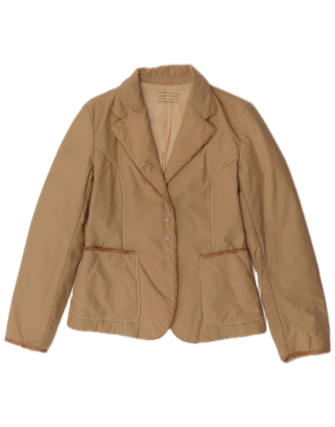 ALVIERO MARTINI Chaqueta tipo blazer Voyages de 4 botones para mujer IT 42 Beige medio
