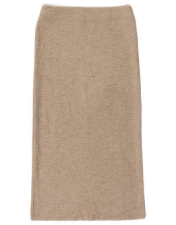 Zara Mujer Falda Midi De Cintura Alta Pequeña W26 Poliéster Beige