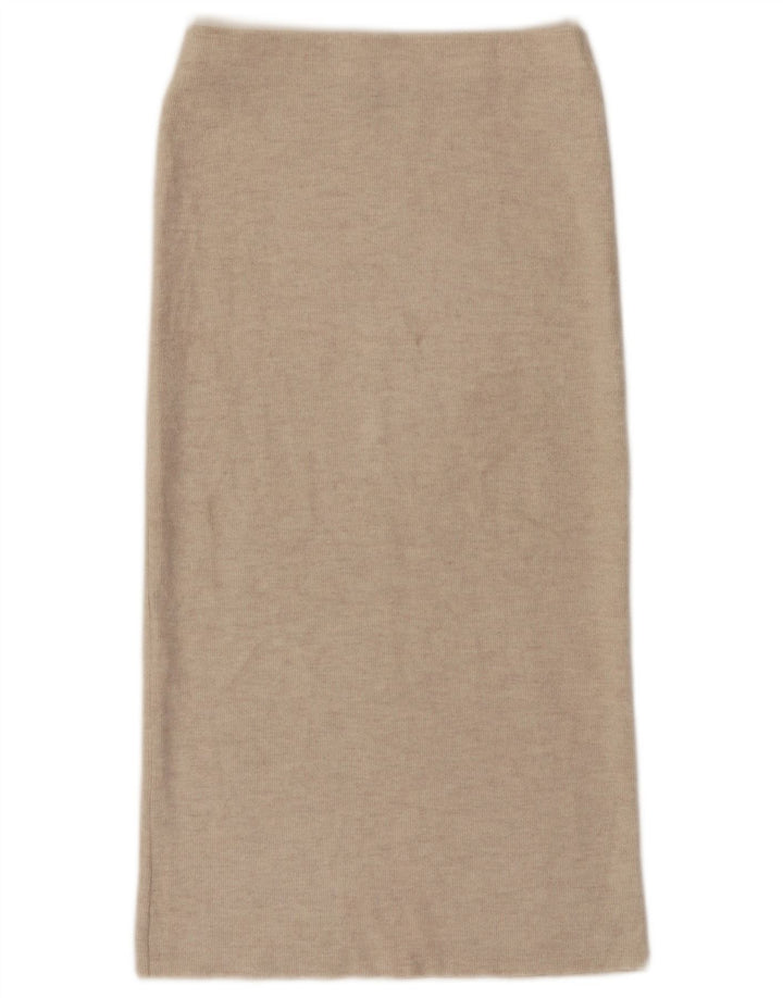Zara Mujer Falda Midi De Cintura Alta Pequeña W26 Poliéster Beige