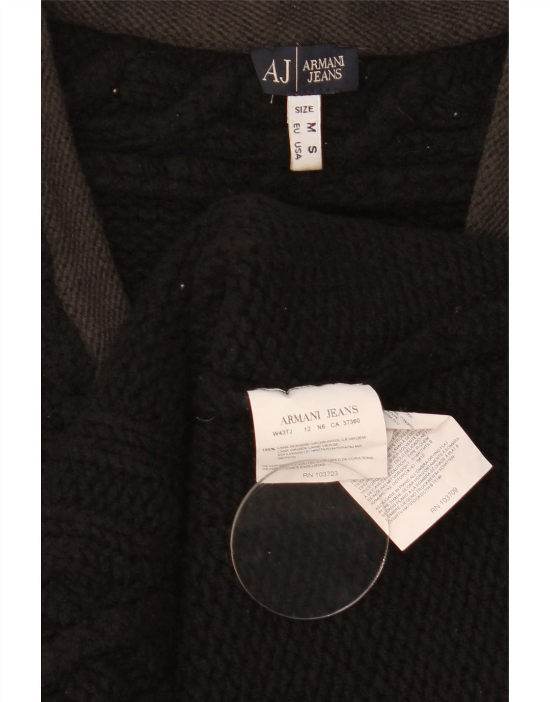 Armani Jeans Jersey con cuello en V para hombre, jersey de lana negra mediana