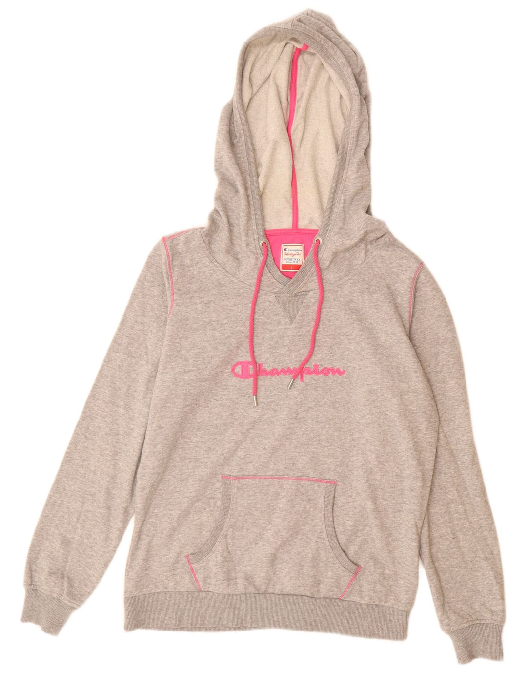 CHAMPION Jersey con capucha y gráfico Heritage Fit para mujer Reino Unido 40 Grande Algodón gris