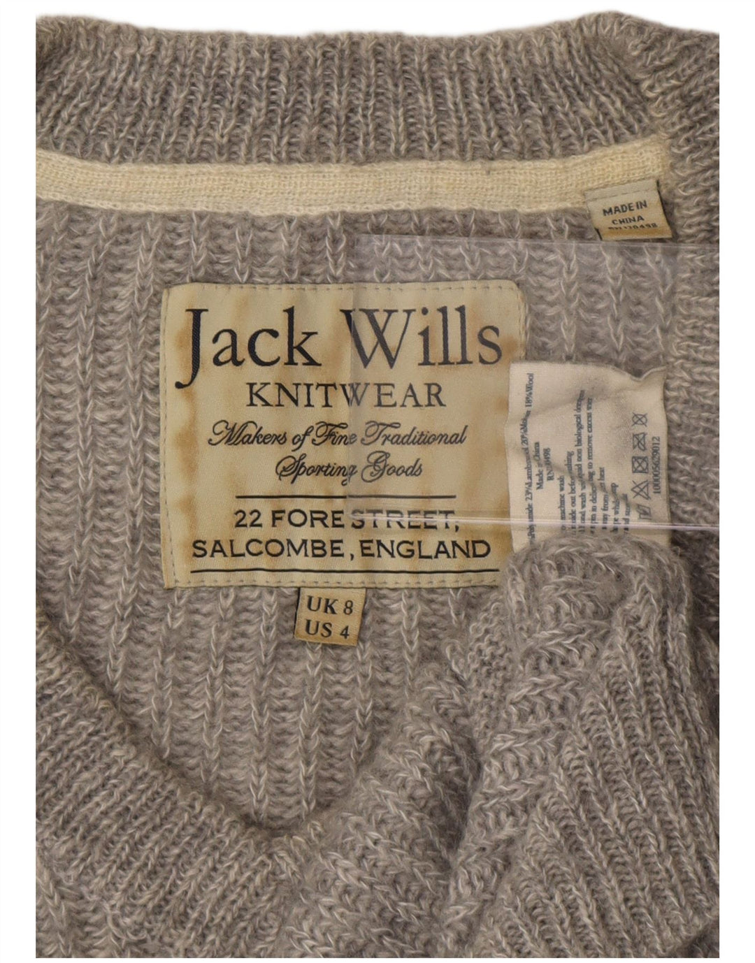Jack Wills Jersey con cuello en V para mujer UK 8 Small Gris Poliéster