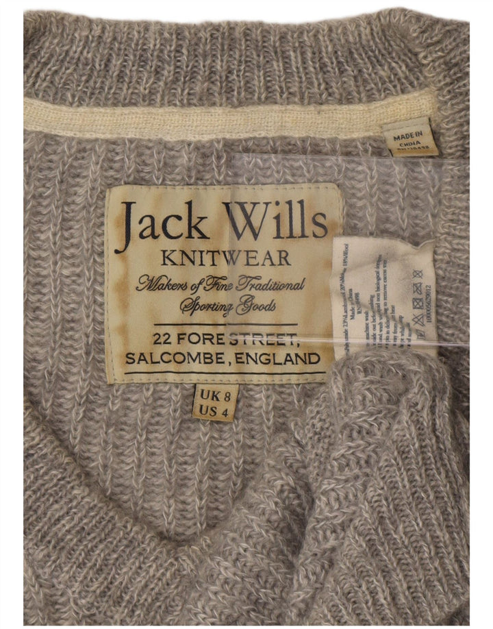 Jack Wills Jersey con cuello en V para mujer UK 8 Small Gris Poliéster