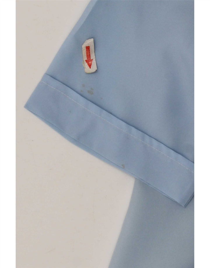 Vintage mujer camisa de manga corta blusa Reino Unido 14 poliéster azul medio