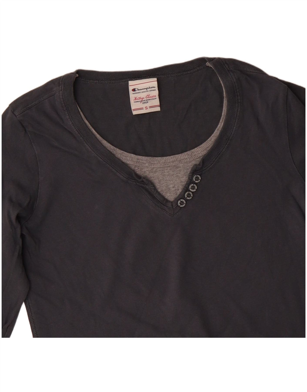 CHAMPION Mujer Heritage Classics Top Manga Larga UK 10 Pequeño Algodón Gris