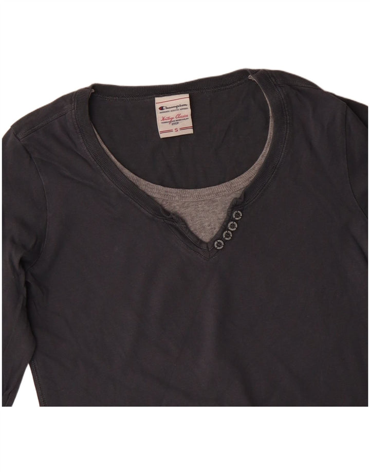 CHAMPION Mujer Heritage Classics Top Manga Larga UK 10 Pequeño Algodón Gris