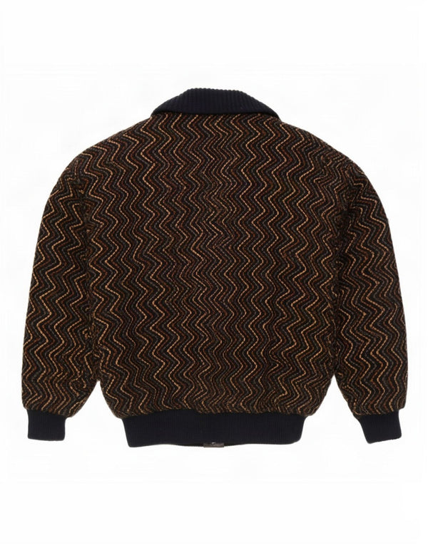 Vintage hombres punto bomber chaqueta Reino Unido 42 XL marrón Chevron