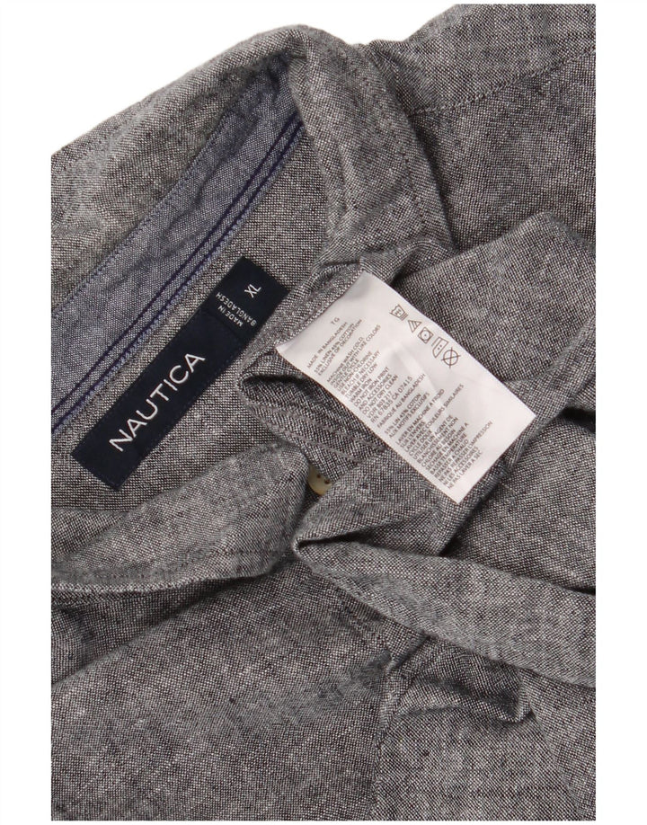 Camisa Nautica Hombre XL Lino Moteado Gris