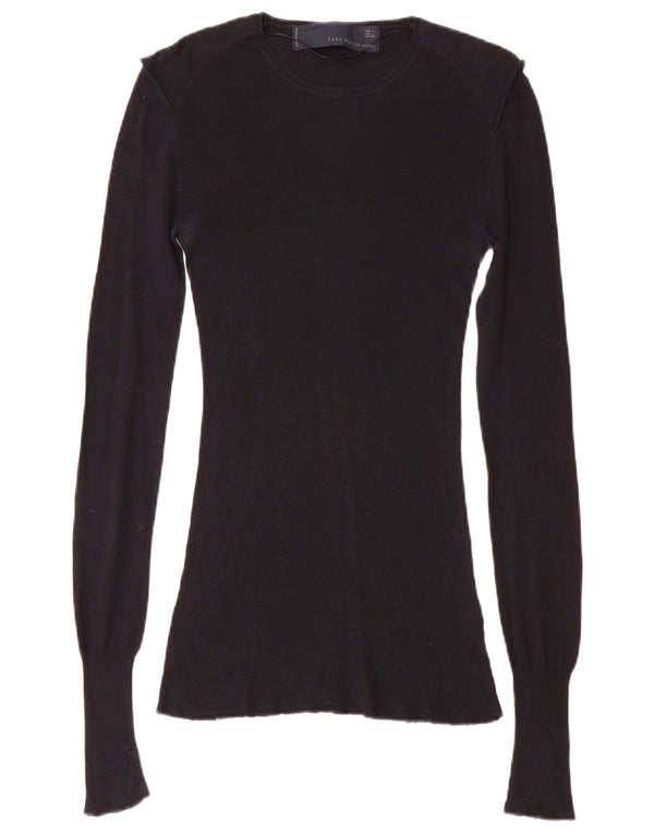 Zara Mujer Top Manga Larga UK 44 Grande Algodón Negro