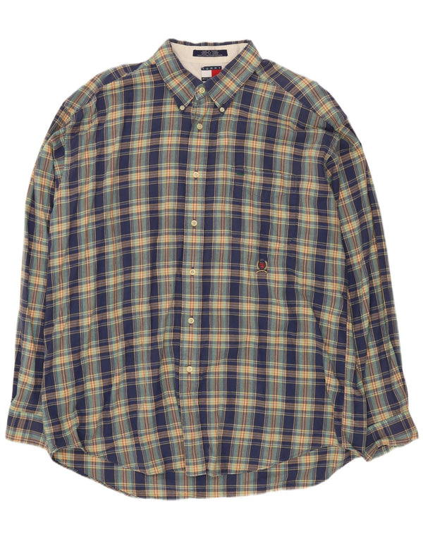 Camisa Tommy Hilfiger Hombre XL Algodón A Cuadros Azul
