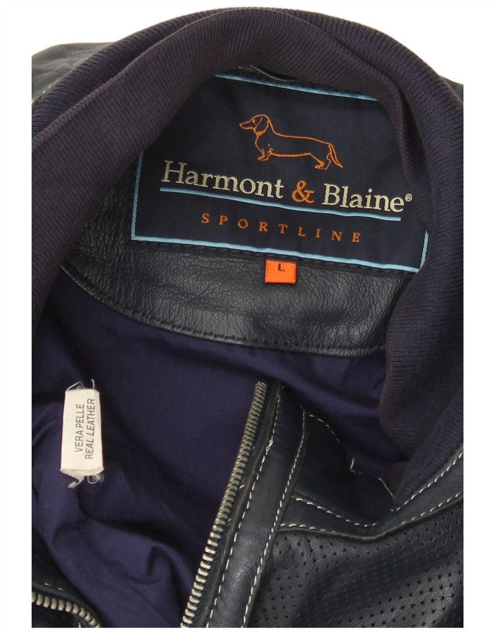 Harmont & Blaine Chaqueta de cuero para hombre UK 40 Large Cuero azul marino
