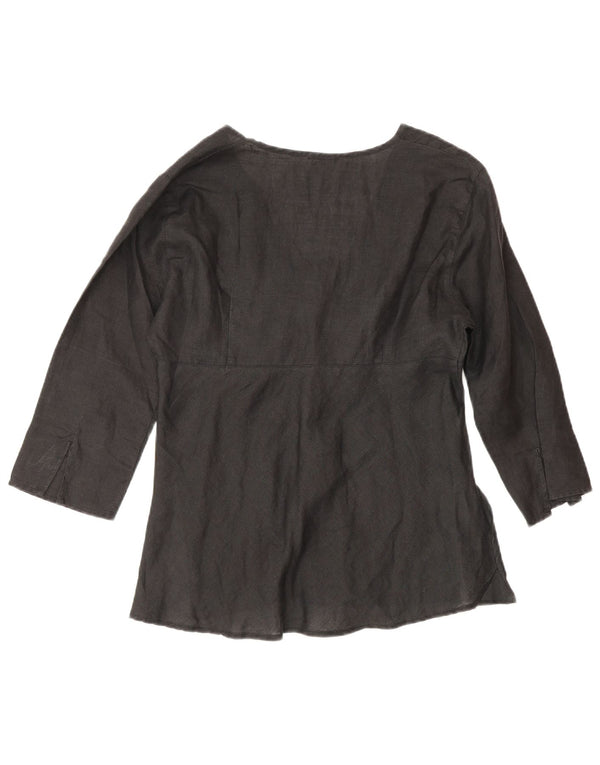 Benetton Blusa De Manga 3/4 Para Mujer UK 40 Small Lino Negro