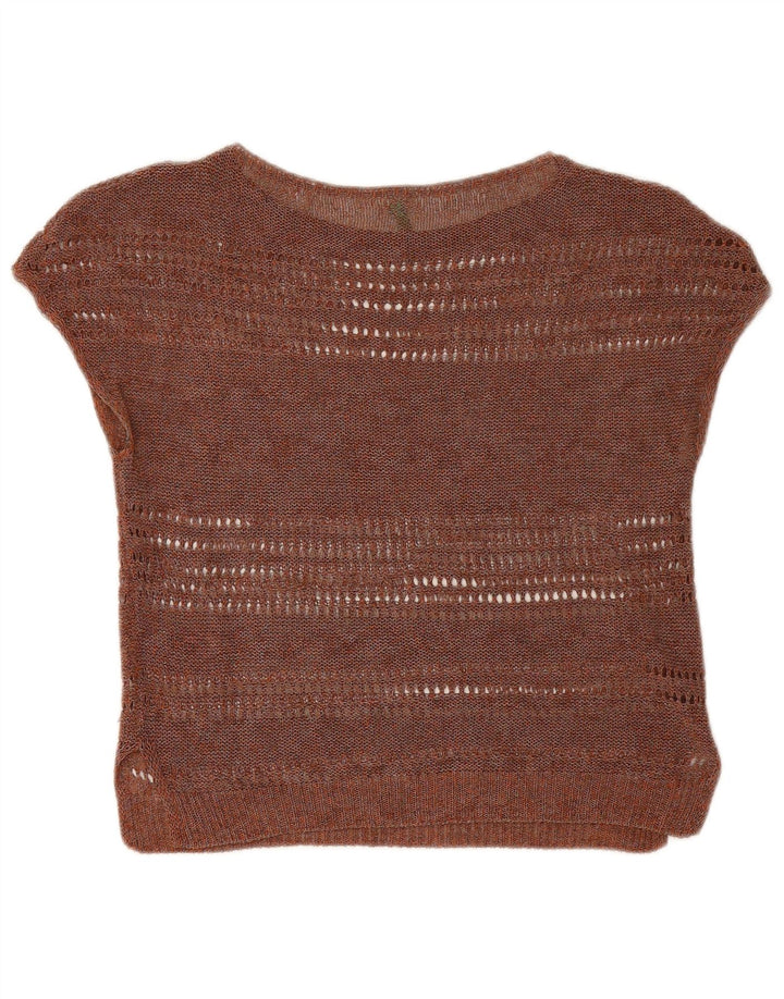 Benetton Blusa Corta De Punto Mujer UK 42 Marrón Medio
