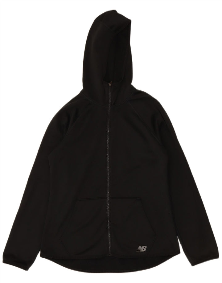 NEW BALANCE Womens Graphic Hooded Rain Jacket UK 12 Medium Black Polyester